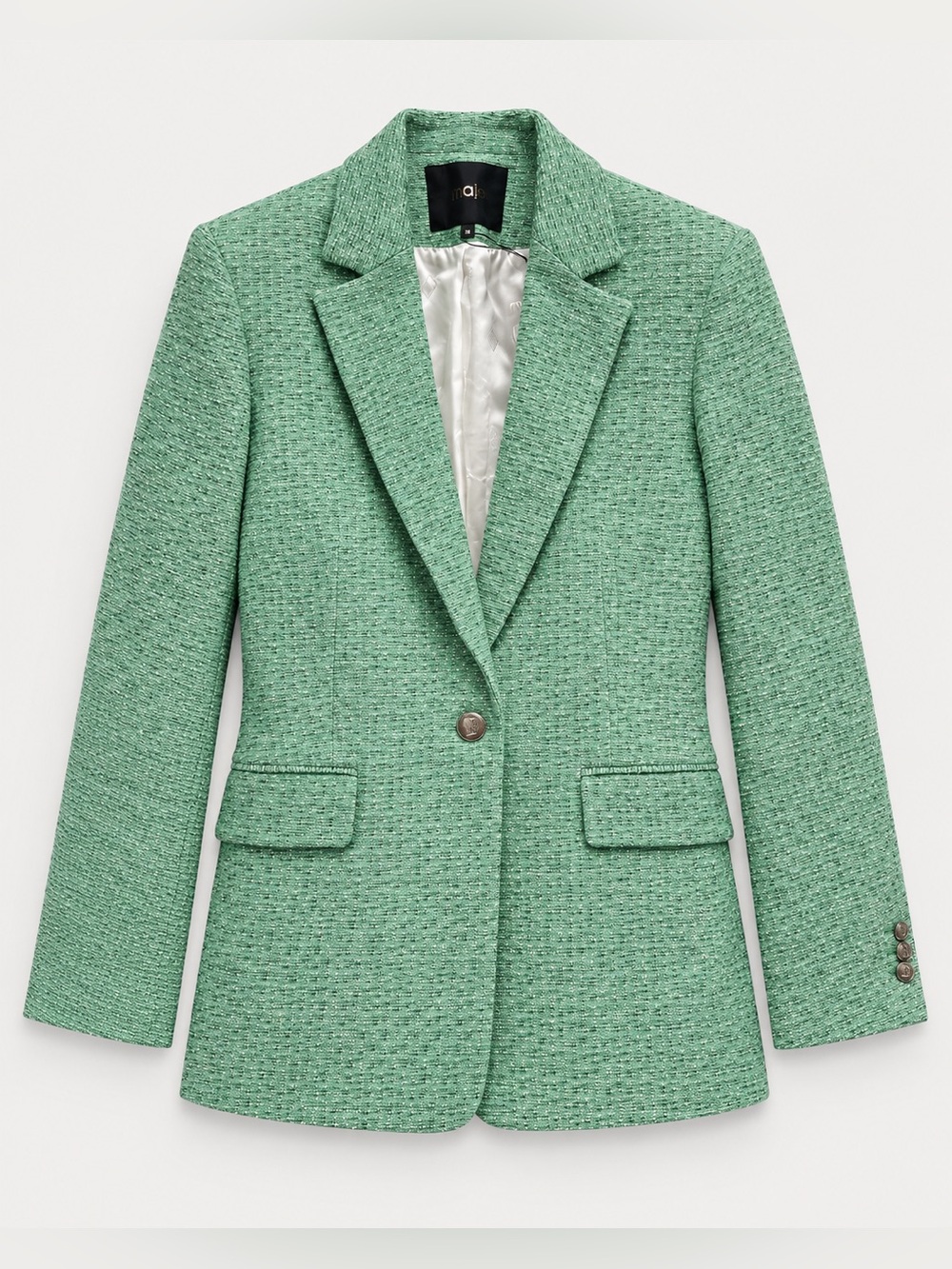 Maje Green Tweed Blazer Jacket Single Button Tailored FR 36 US 4